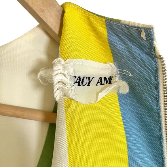 Vintage Stacy Ames 1960s Striped Sleeveless Belted Knee-Length Sheath Dress - Picture 4 of 10